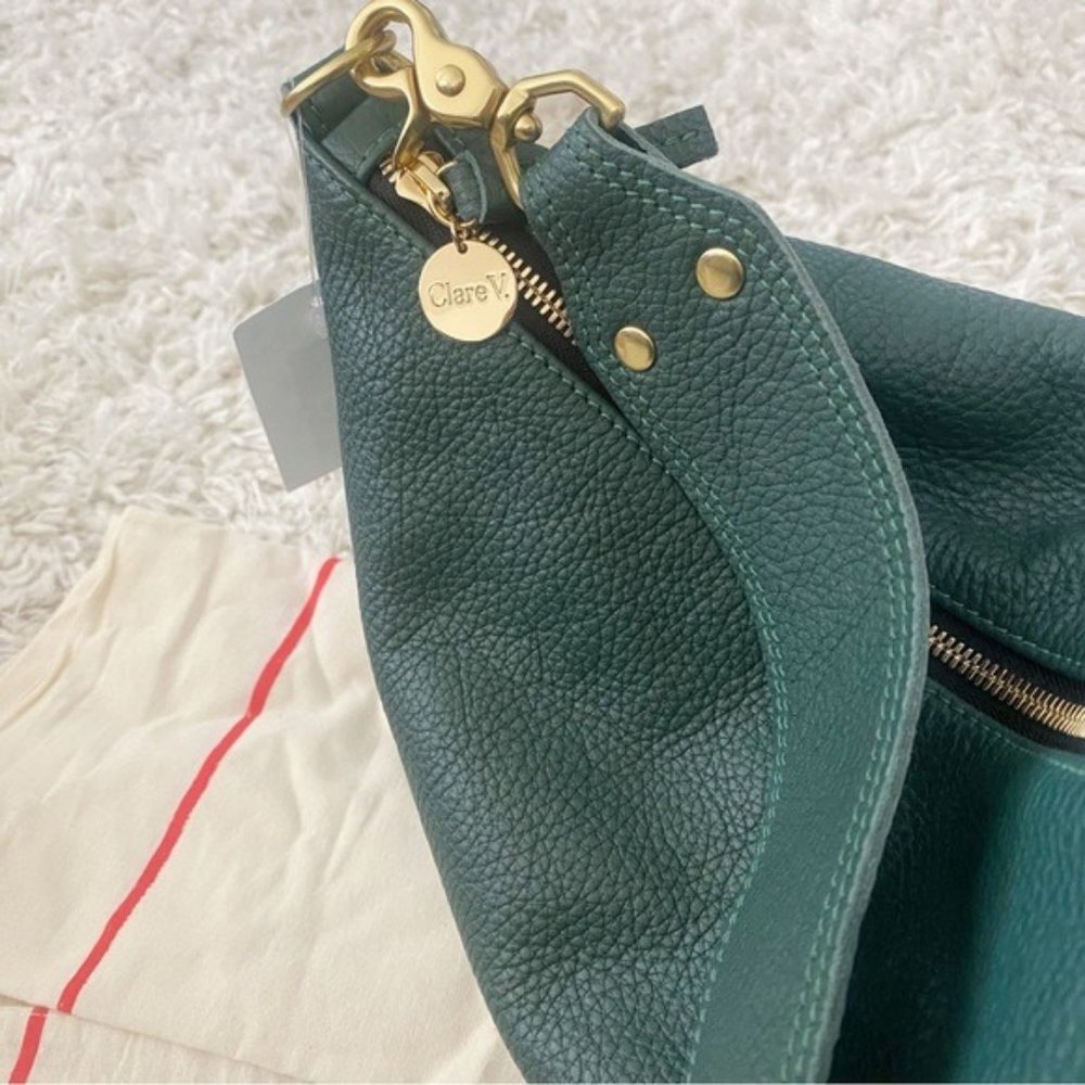 Clare V. Moyen Messenger Convertible Bag NWT Deep Sea Pebble Leather Green - Picture 6 of 7